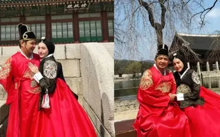 Liburan di Korea Bersama Istri, Pasha Ungu dan Adelia Mesra Foto Bareng Pakai Hanbok
